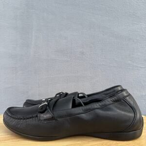 AGL Black Leather Loafers Moc Toe Buckle Accent Women’s Size 35.5 EU/ 5.5 US